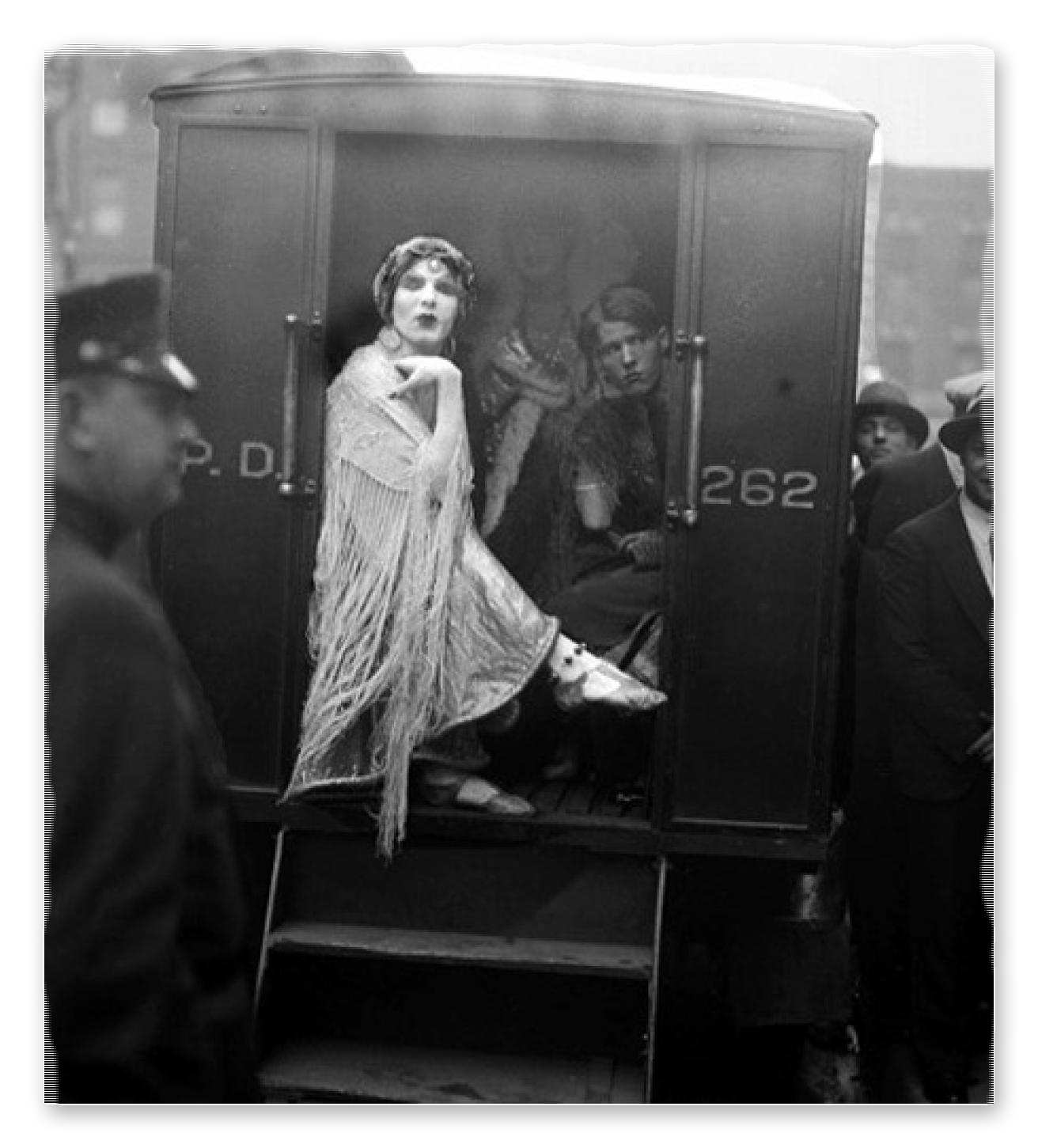 Mae West in the Police Van after the Sex Raid